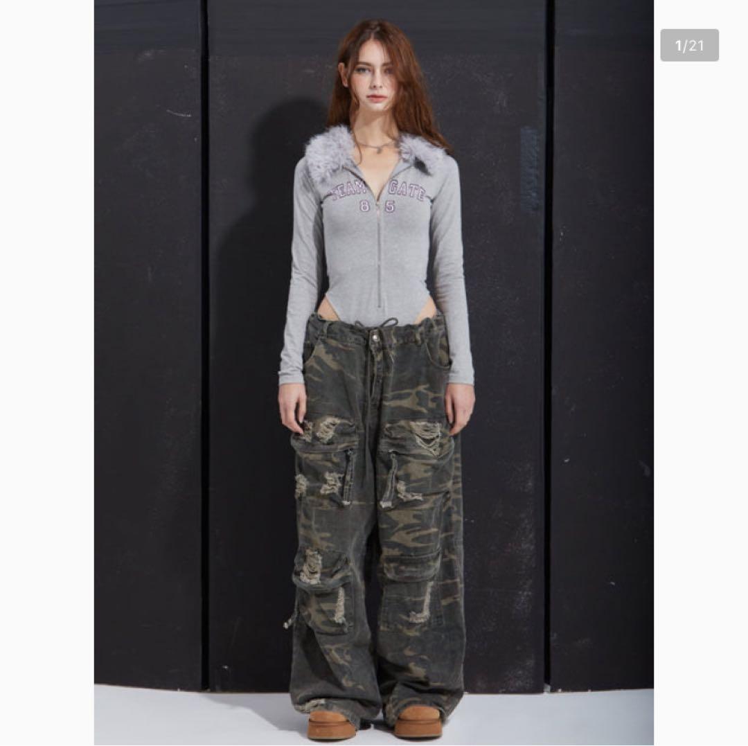 GATELESS 迷彩 ダメージ加工 カーゴパンツ