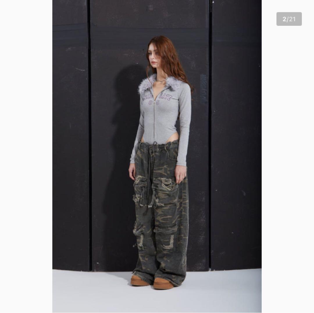 GATELESS 迷彩 ダメージ加工 カーゴパンツ