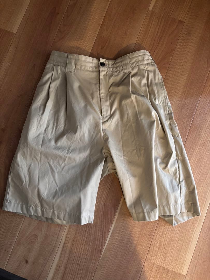 パンツ everyone two tuck cotton wide short L
