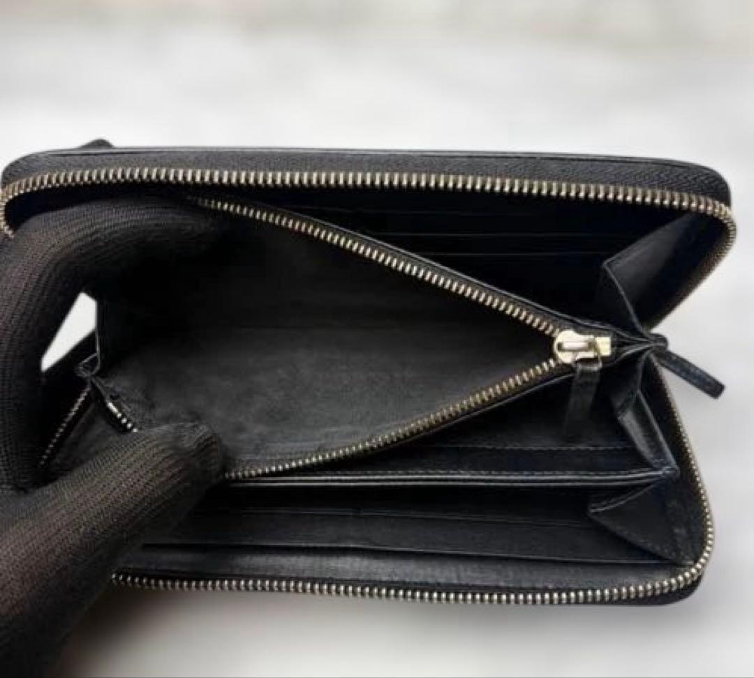 GUCCI インターロッキングG シマ レザー ラウンドファスナー 長財布 黒