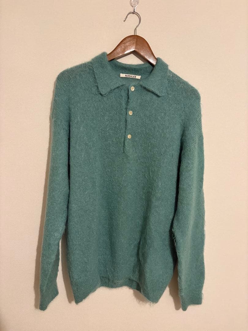 AURALEE オーラリー モヘアニット ニットポロ グリーン 緑