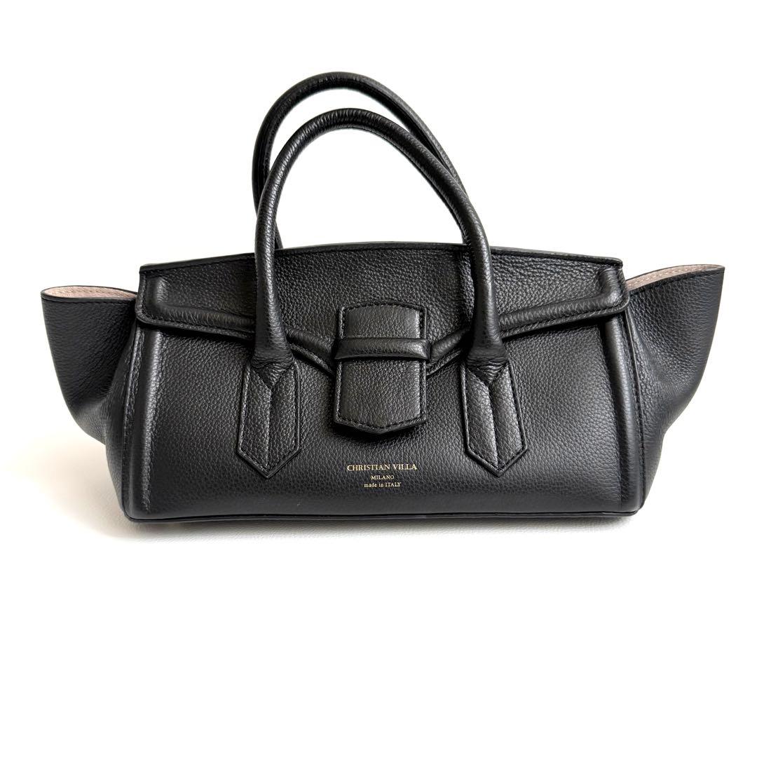 美品 CHRISTIAN VILLA 2WAYレザーワイドハンドバッグ