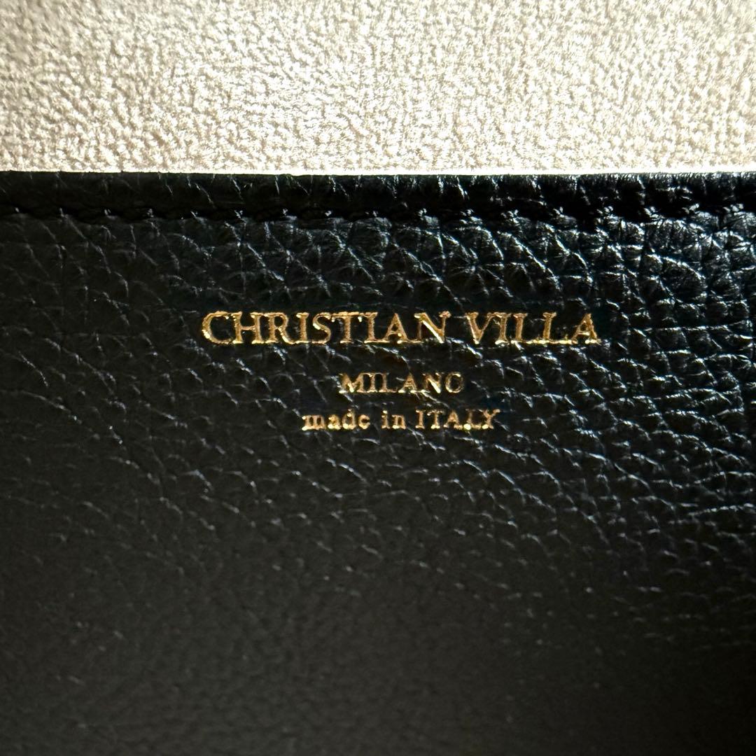 美品 CHRISTIAN VILLA 2WAYレザーワイドハンドバッグ