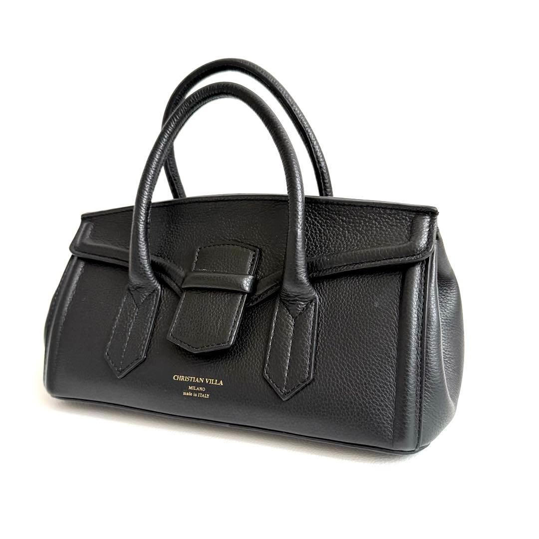 美品 CHRISTIAN VILLA 2WAYレザーワイドハンドバッグ
