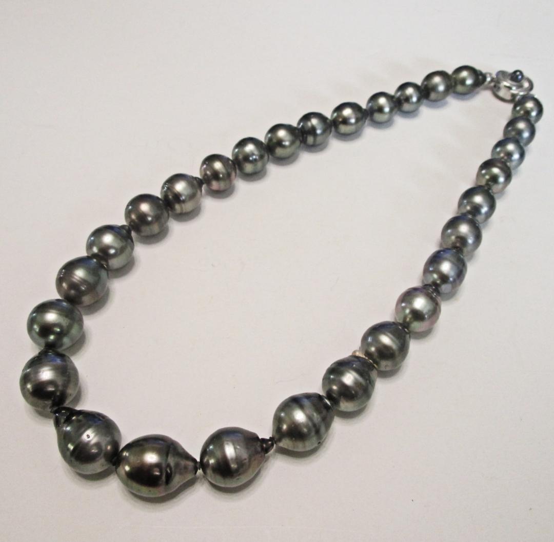 セール☆極美品☆特大 黒蝶本真珠ネックレス １２.１-１４.３ミリ