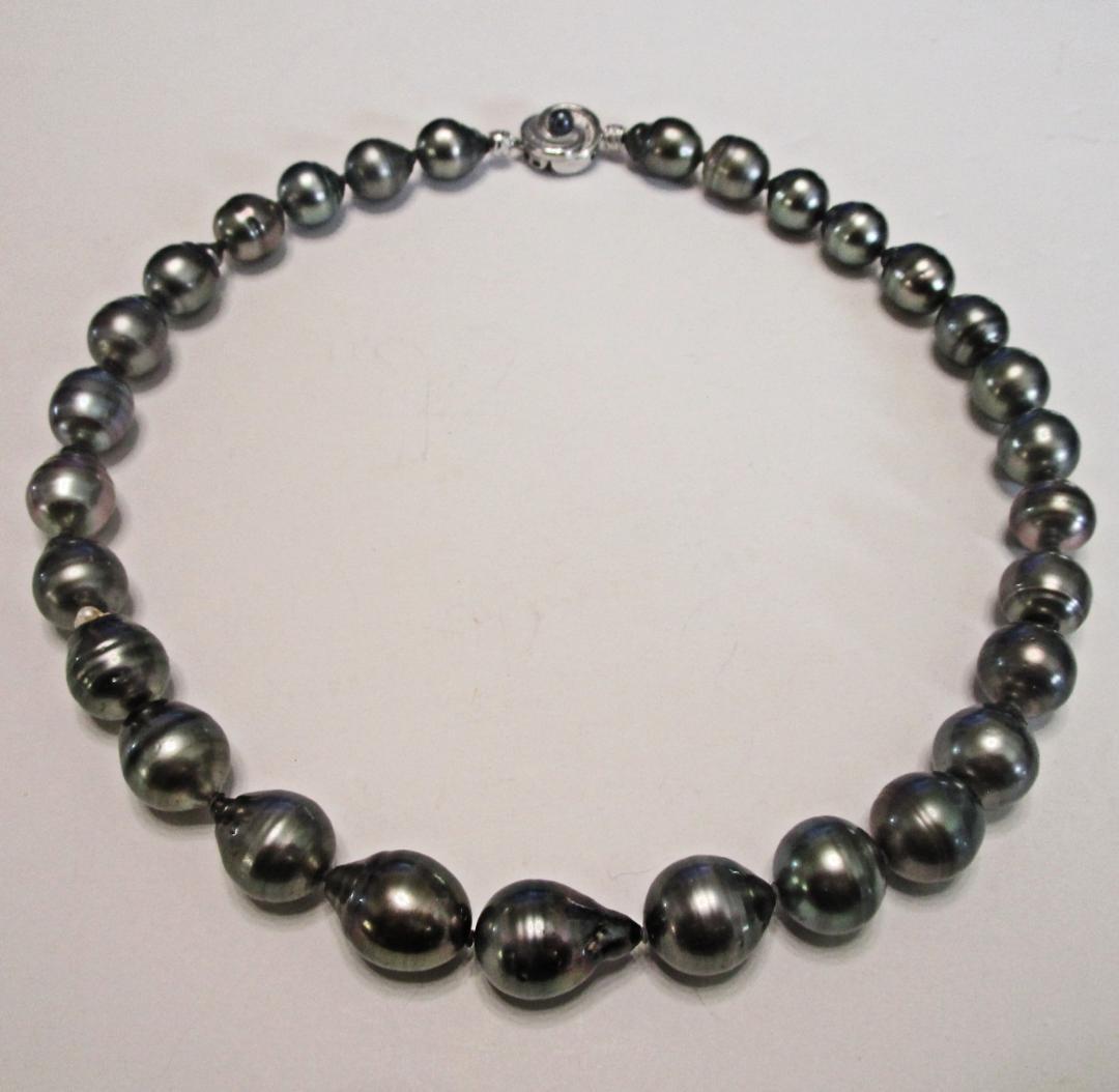 セール☆極美品☆特大 黒蝶本真珠ネックレス １２.１-１４.３ミリ