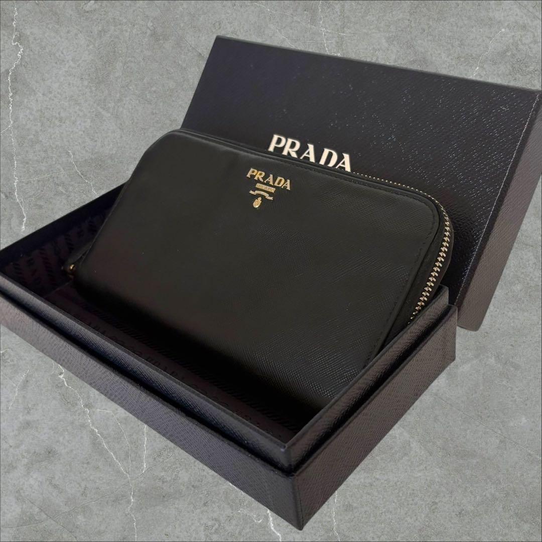 美品✨ プラダ PRADA 長財布 ファスナー サフィアーノ ブラック