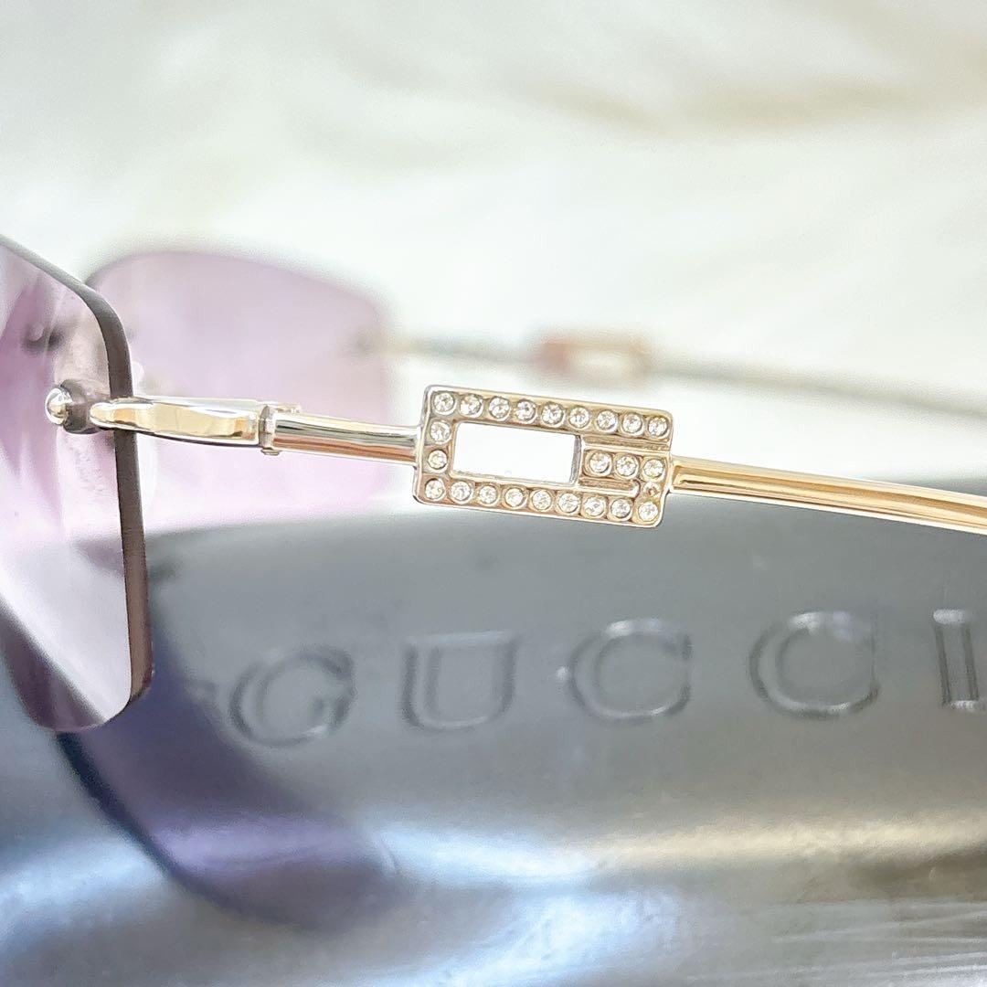 美品✨グッチ　サングラス　ラインストーン　ケース付き　リムレス　ラインストーン