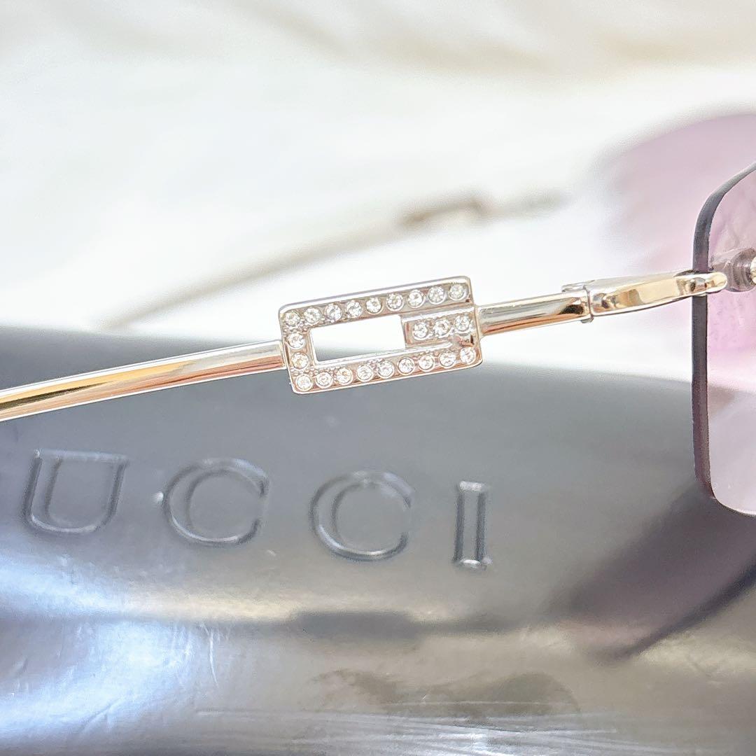 美品✨グッチ　サングラス　ラインストーン　ケース付き　リムレス　ラインストーン