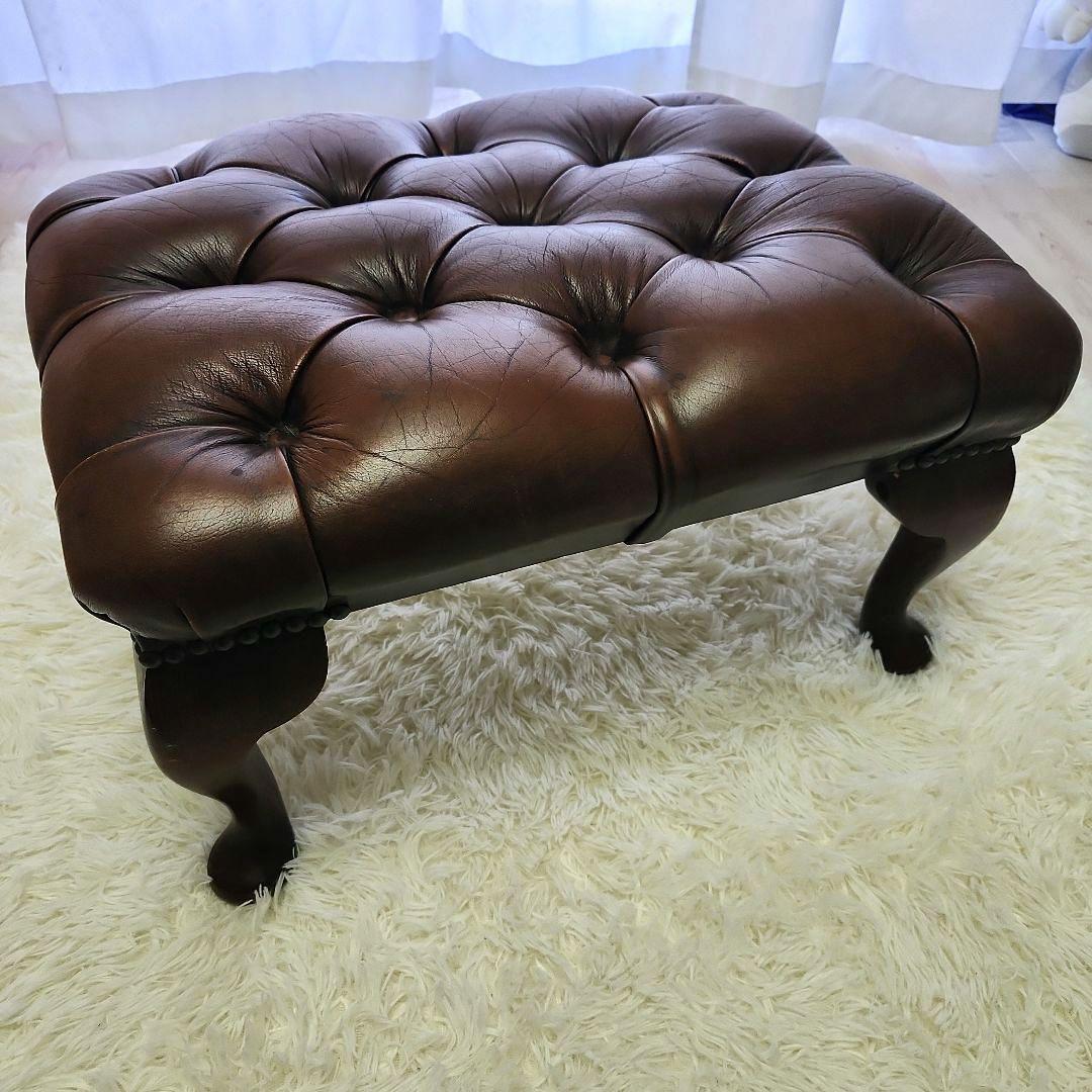 本革　 ブラウン　 オットマン　チェスターフィールド　イギリス　ヴィンテージ