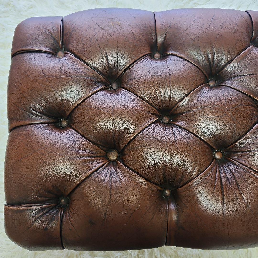 本革　 ブラウン　 オットマン　チェスターフィールド　イギリス　ヴィンテージ