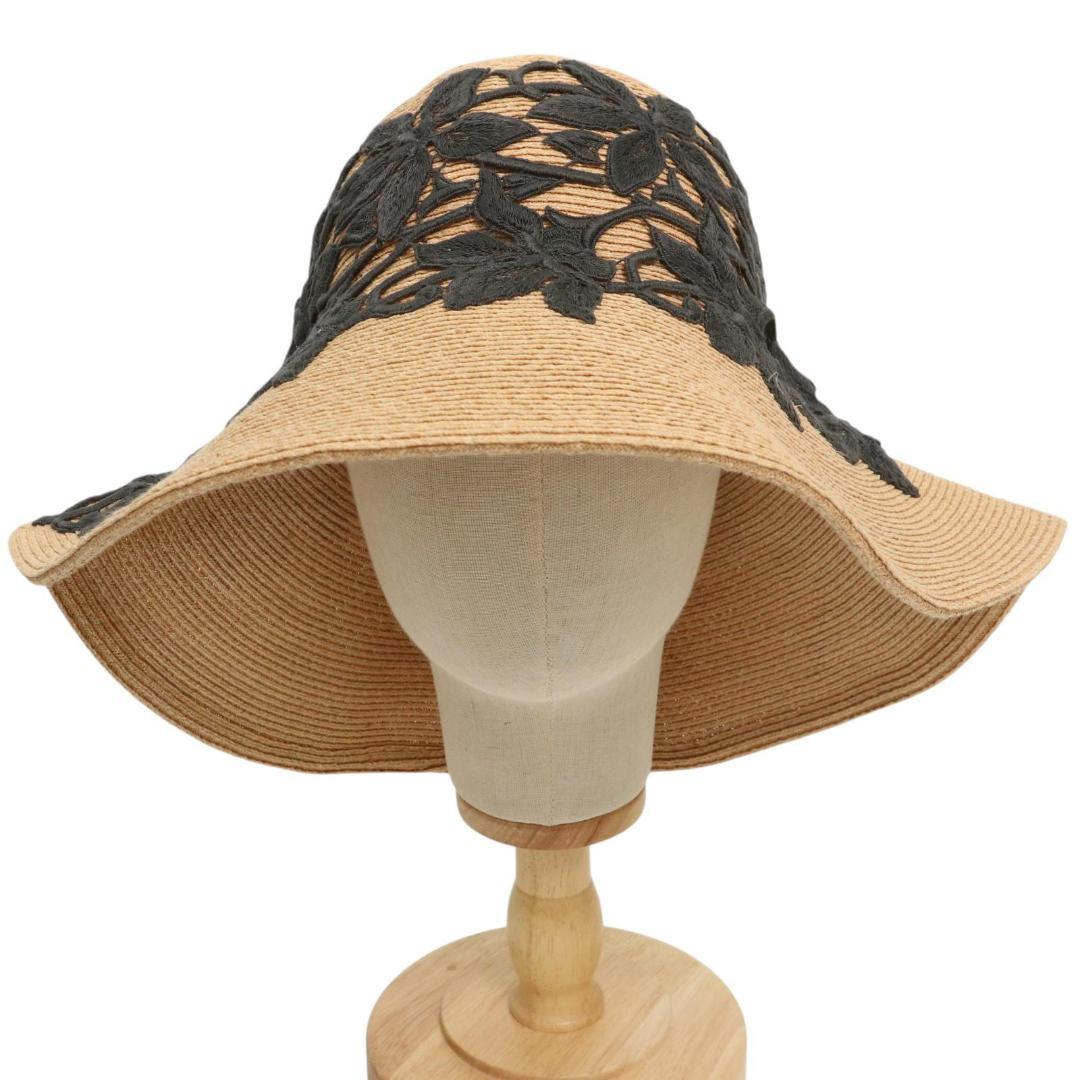 【極美品】Athena New York　花柄刺繍 ラフィア ストローハット