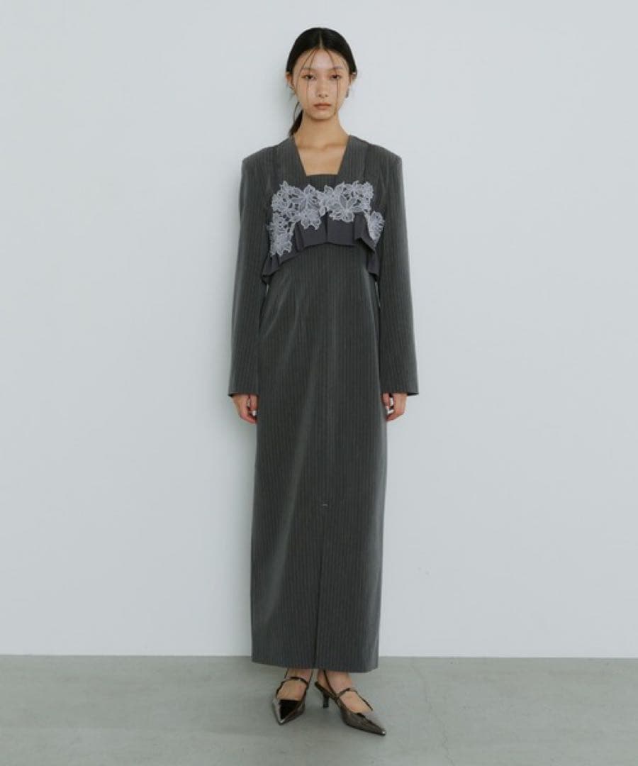 ANDRESD ドレス ピンストライプテーラードビスチェドレス グレー M