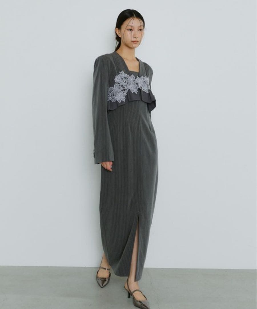 ANDRESD ドレス ピンストライプテーラードビスチェドレス グレー M