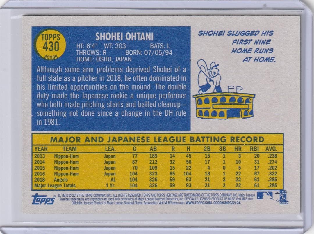 レア2019 Topps Heritage ACTION SP 大谷翔平 MLB