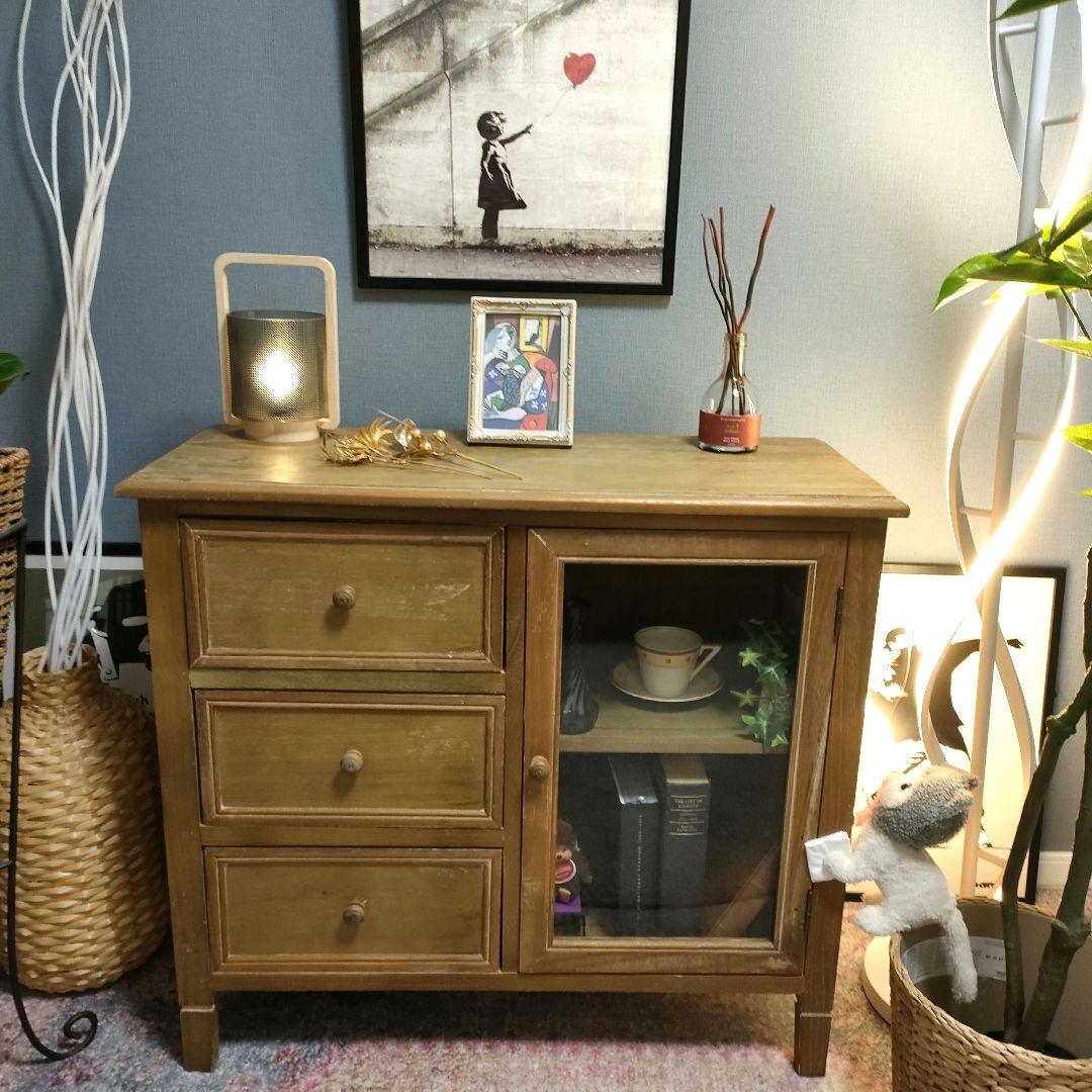 B-COMPANY ビーカンパニー ガラス扉収納キャビネット シャビー