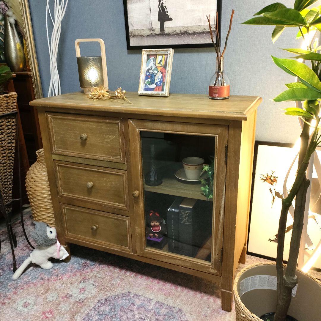 B-COMPANY ビーカンパニー ガラス扉収納キャビネット シャビー