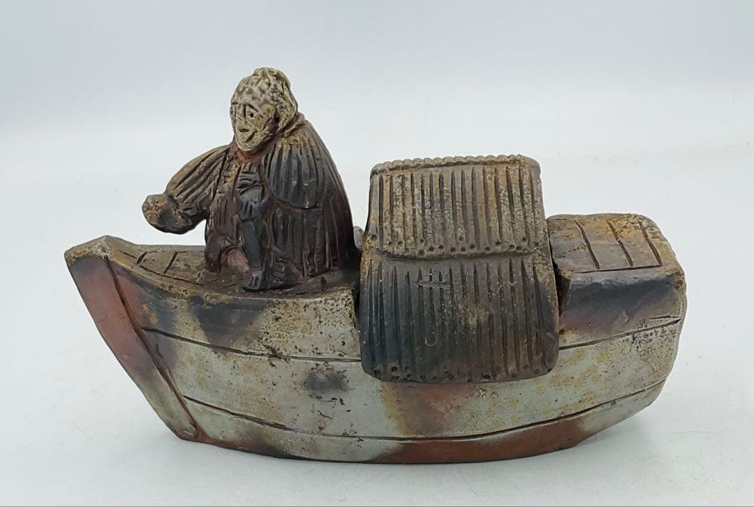 【M-55】◉昭和初期の細工師・木南知加選先生　備前焼手造り舟香炉◉