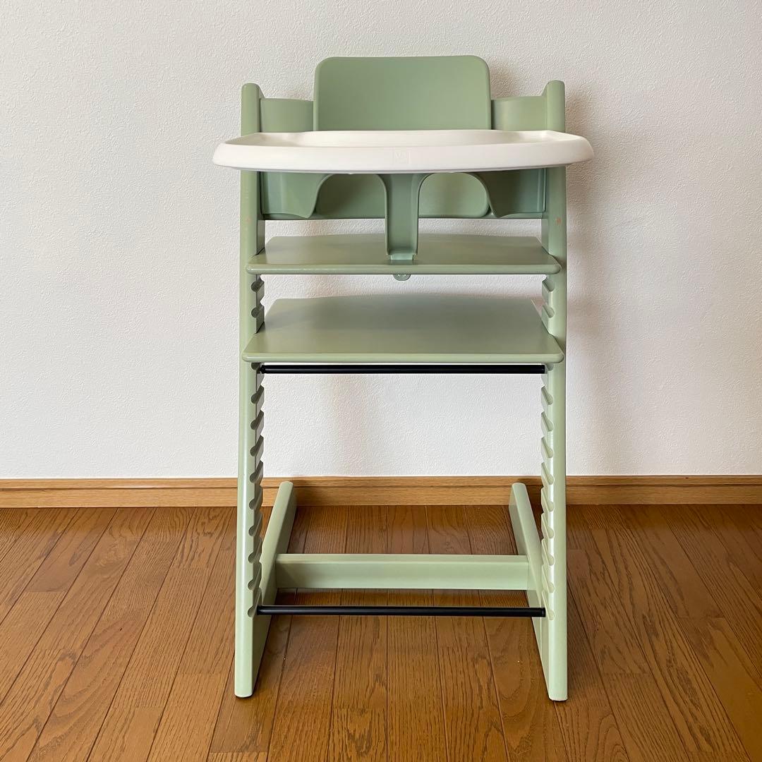 ストッケ　トリップ トラップ　ベビーチェア+ベビーセット+トレイ付　モスグリーン