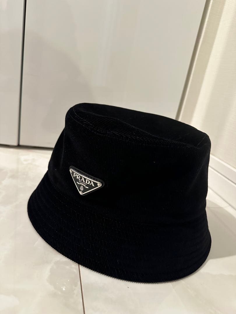▫️PRADA ブラック コーデュロイバケットハット Lサイズ▫️