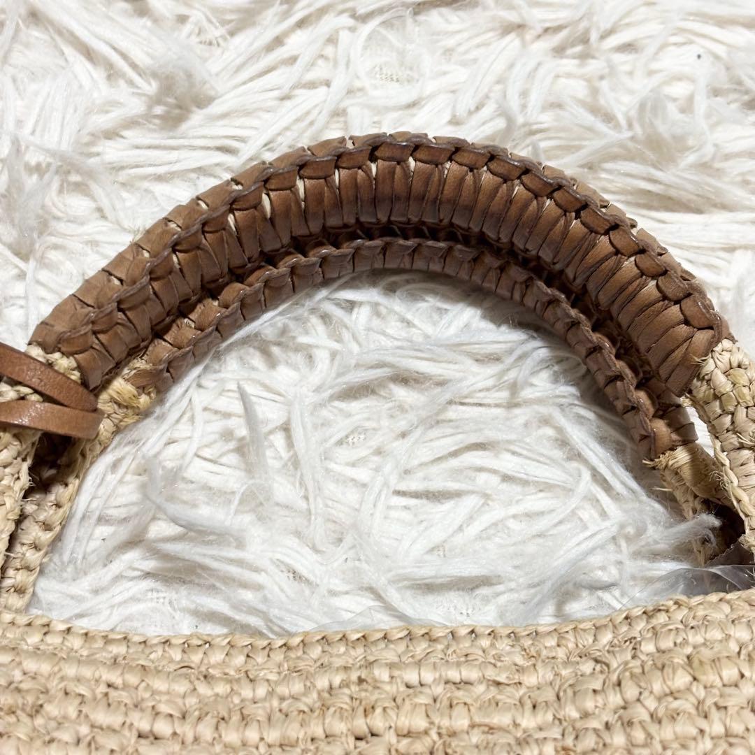 美品 収納袋付き ヘレンカミンスキー ラフィア カゴバッグ ポンポン 本革