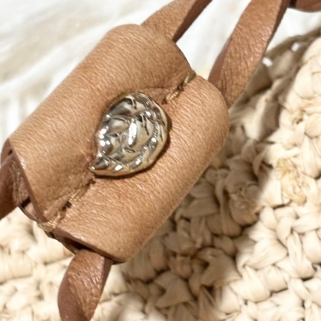 美品 収納袋付き ヘレンカミンスキー ラフィア カゴバッグ ポンポン 本革