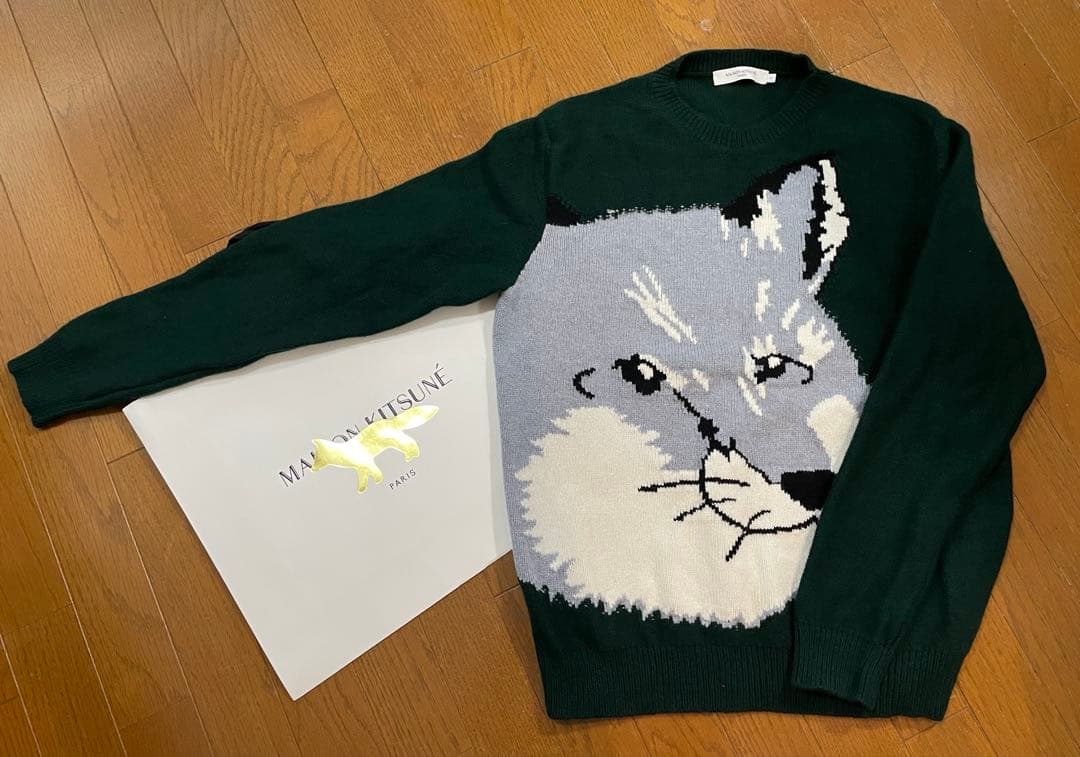 メゾンキツネ　ダークグリーン　Lサイズ　ニットセーター
