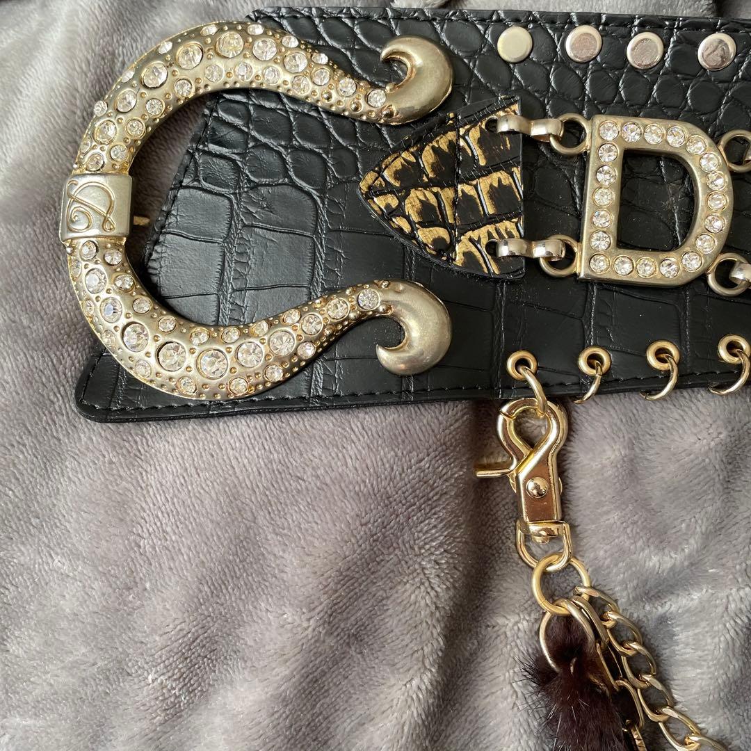 旧d.i.aベルト　ファー付き・チェーンキラキラゴールド