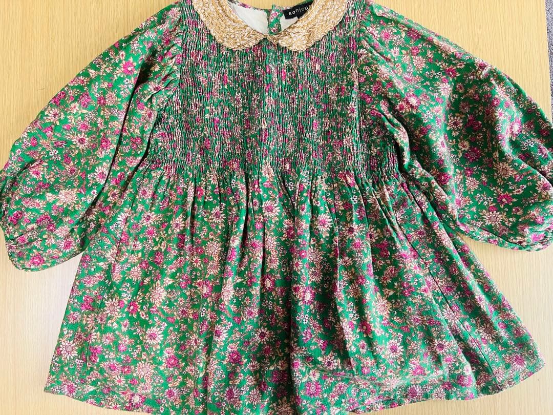 Bonjour diary ボンジュールダイアリー グリーン　花柄ブラウス