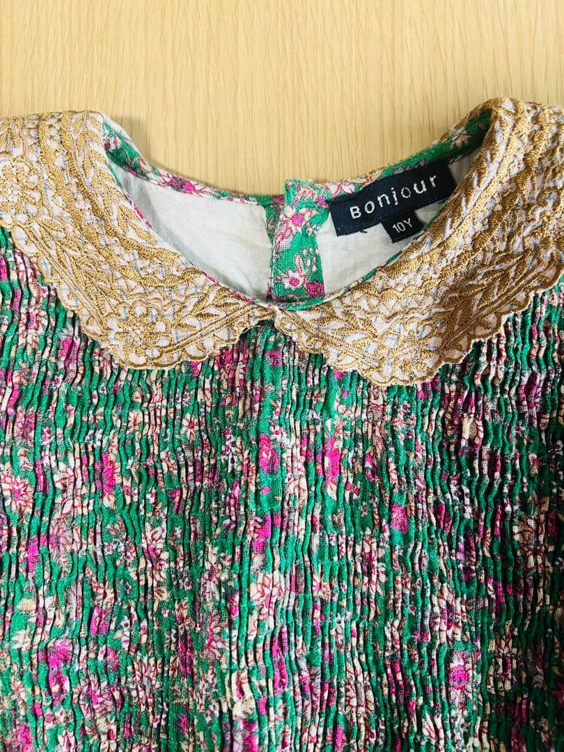 Bonjour diary ボンジュールダイアリー グリーン　花柄ブラウス