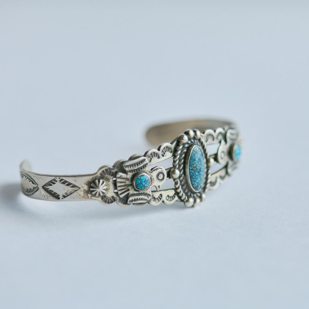 【J739】ヴィンテージ　ナバホ　ターコイズ　バングル　ヴィンテージ