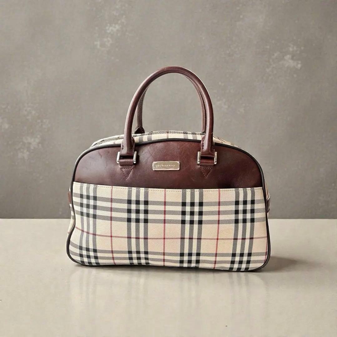 美品 BURBERRY ノバチェック ミニ ボストンバッグ ロゴプレート