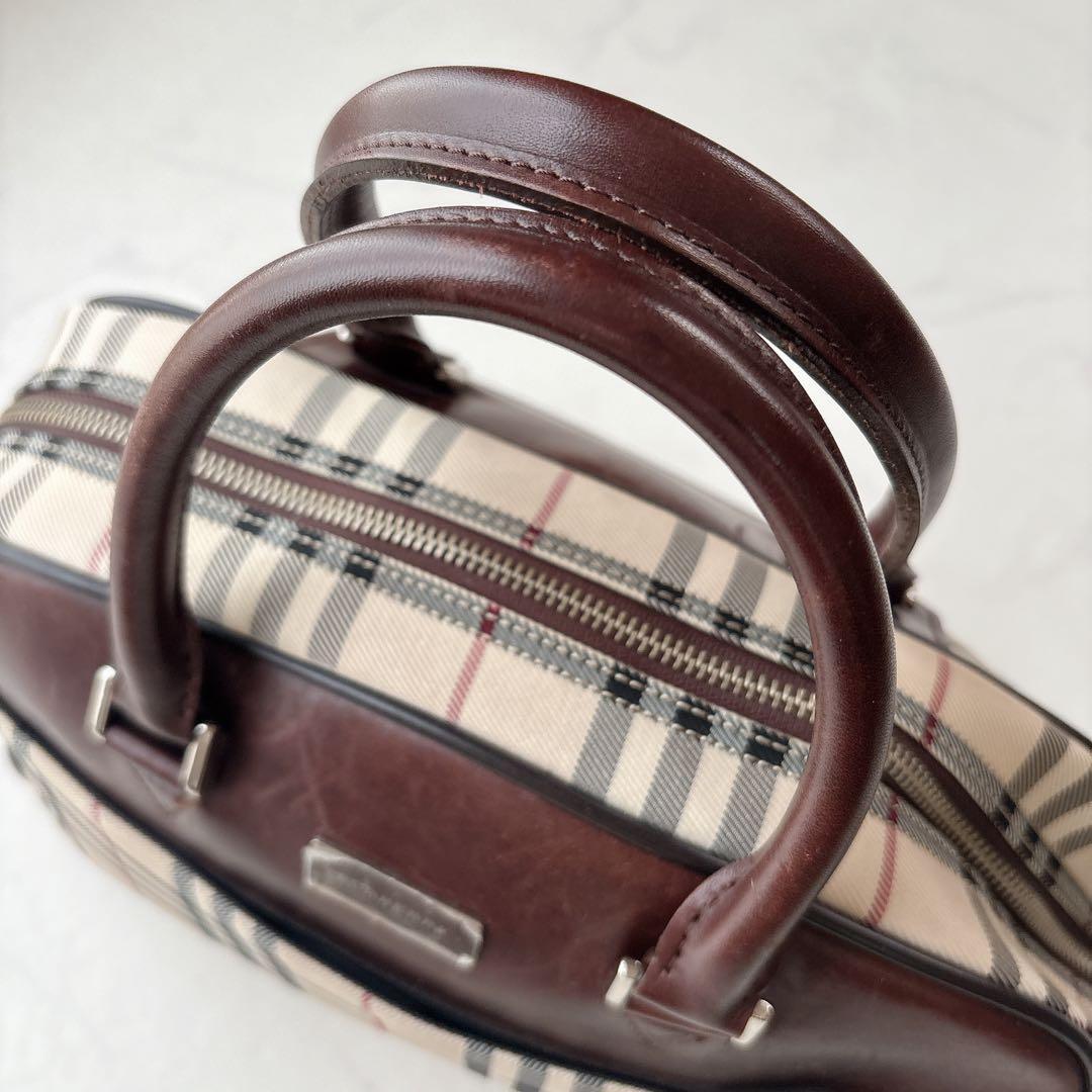 美品 BURBERRY ノバチェック ミニ ボストンバッグ ロゴプレート