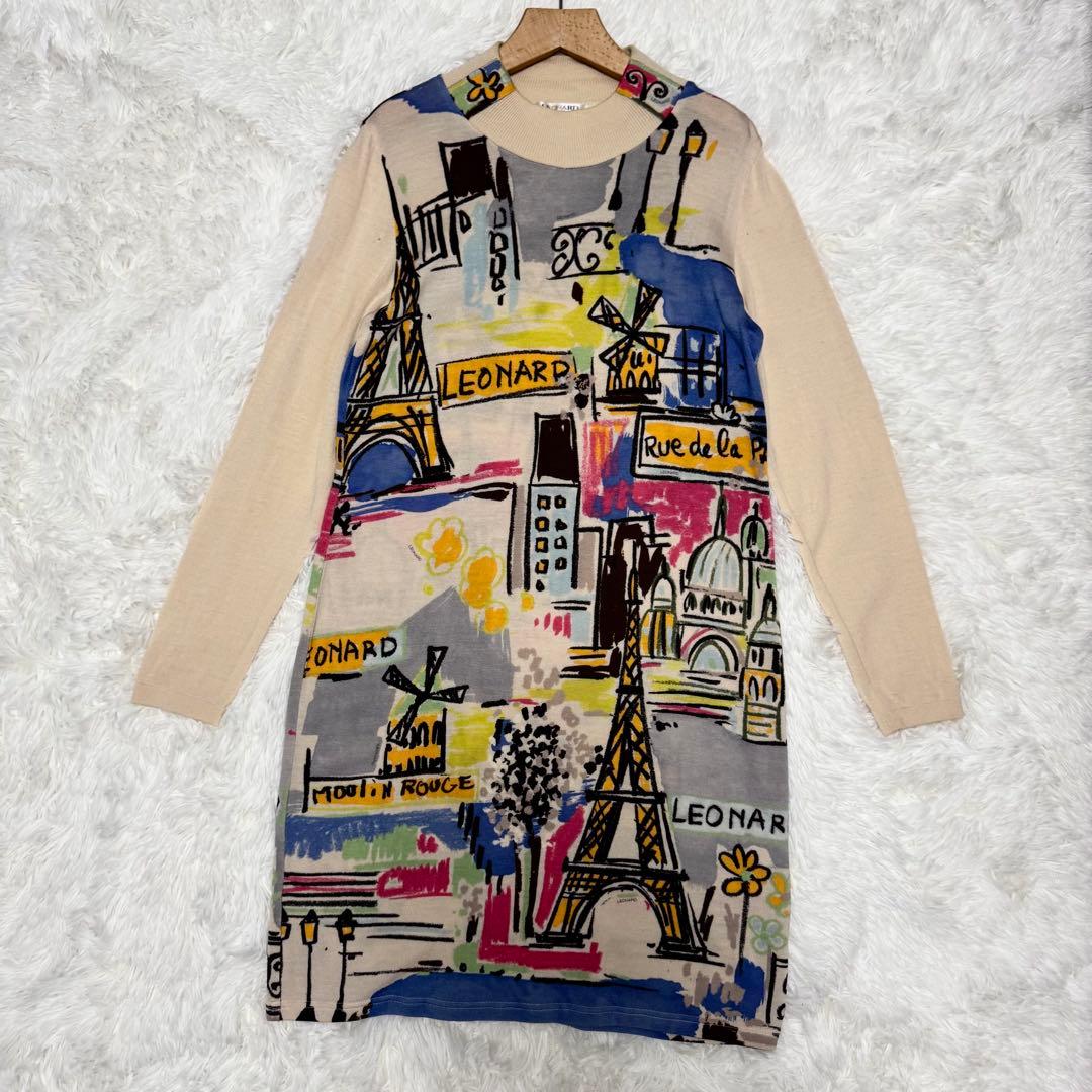 良品✨レオナールスポーツ ニットワンピース 42 ウール100 総柄 上品 希少