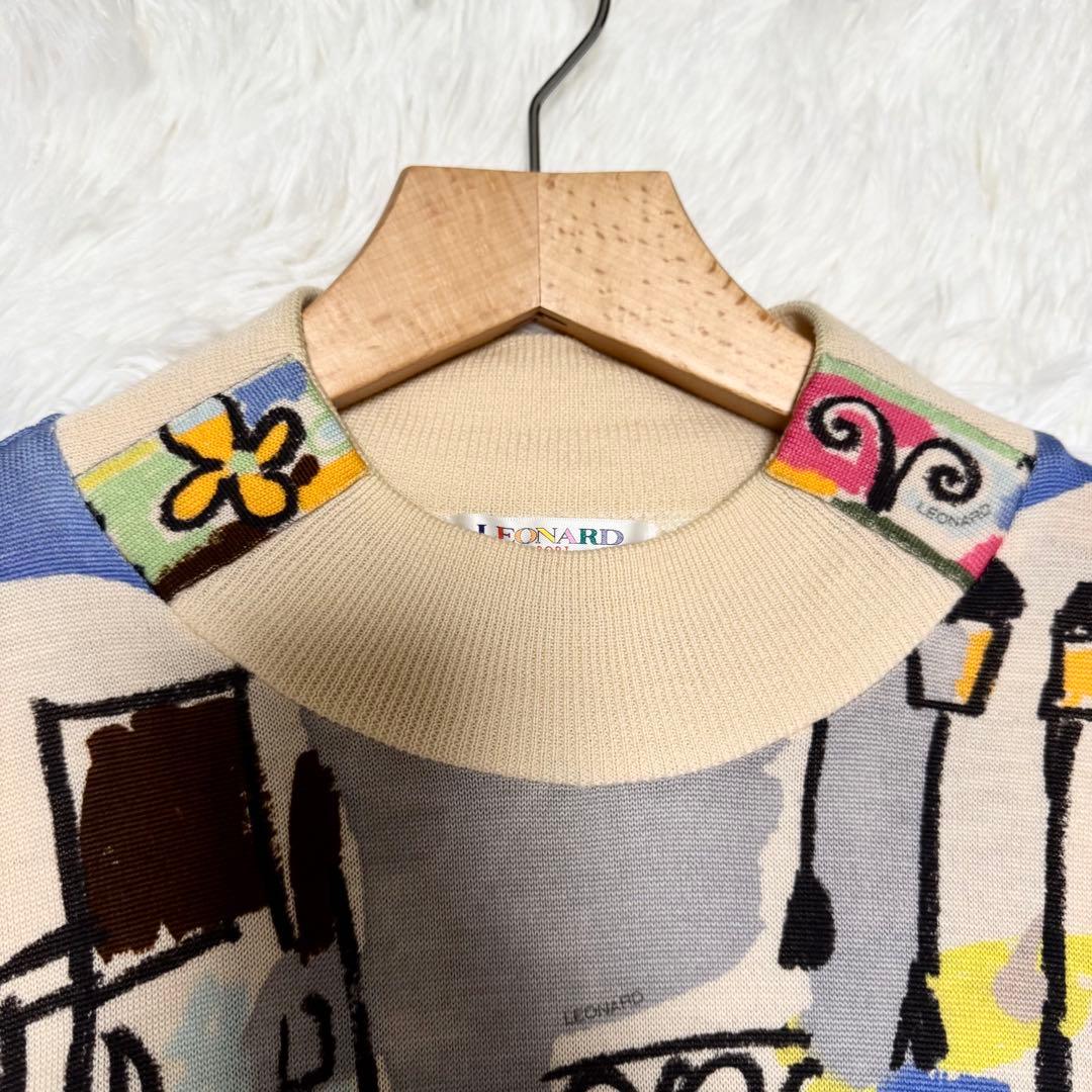 良品✨レオナールスポーツ ニットワンピース 42 ウール100 総柄 上品 希少