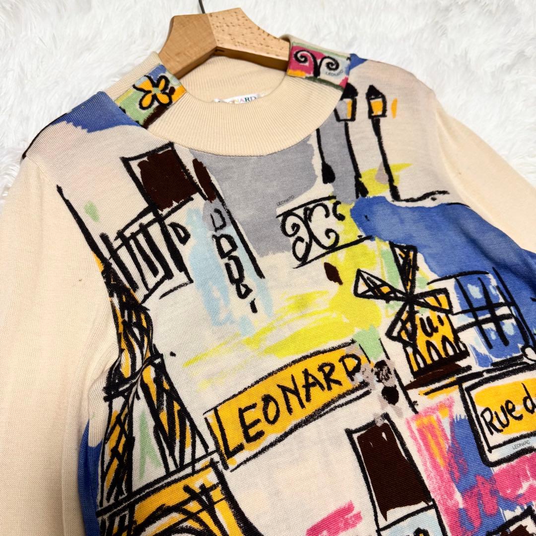 良品✨レオナールスポーツ ニットワンピース 42 ウール100 総柄 上品 希少