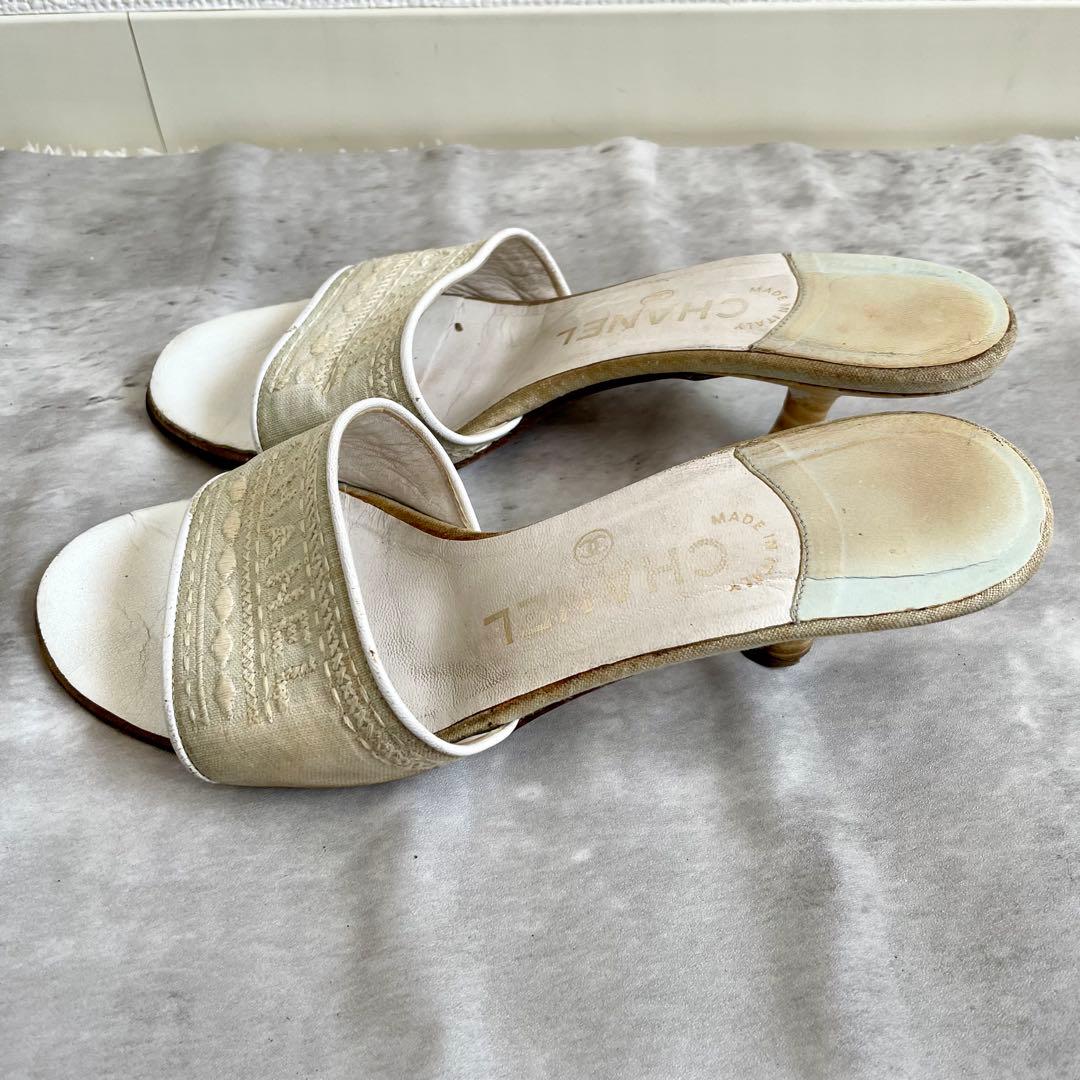 CHANEL ミュール サンダル ヒール 刺繍 36サイズ