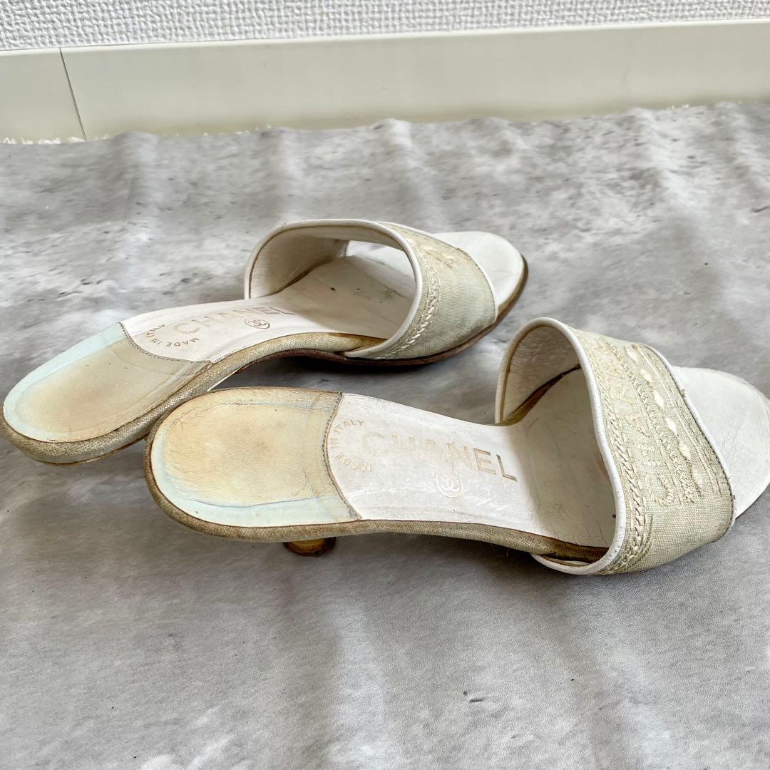 CHANEL ミュール サンダル ヒール 刺繍 36サイズ