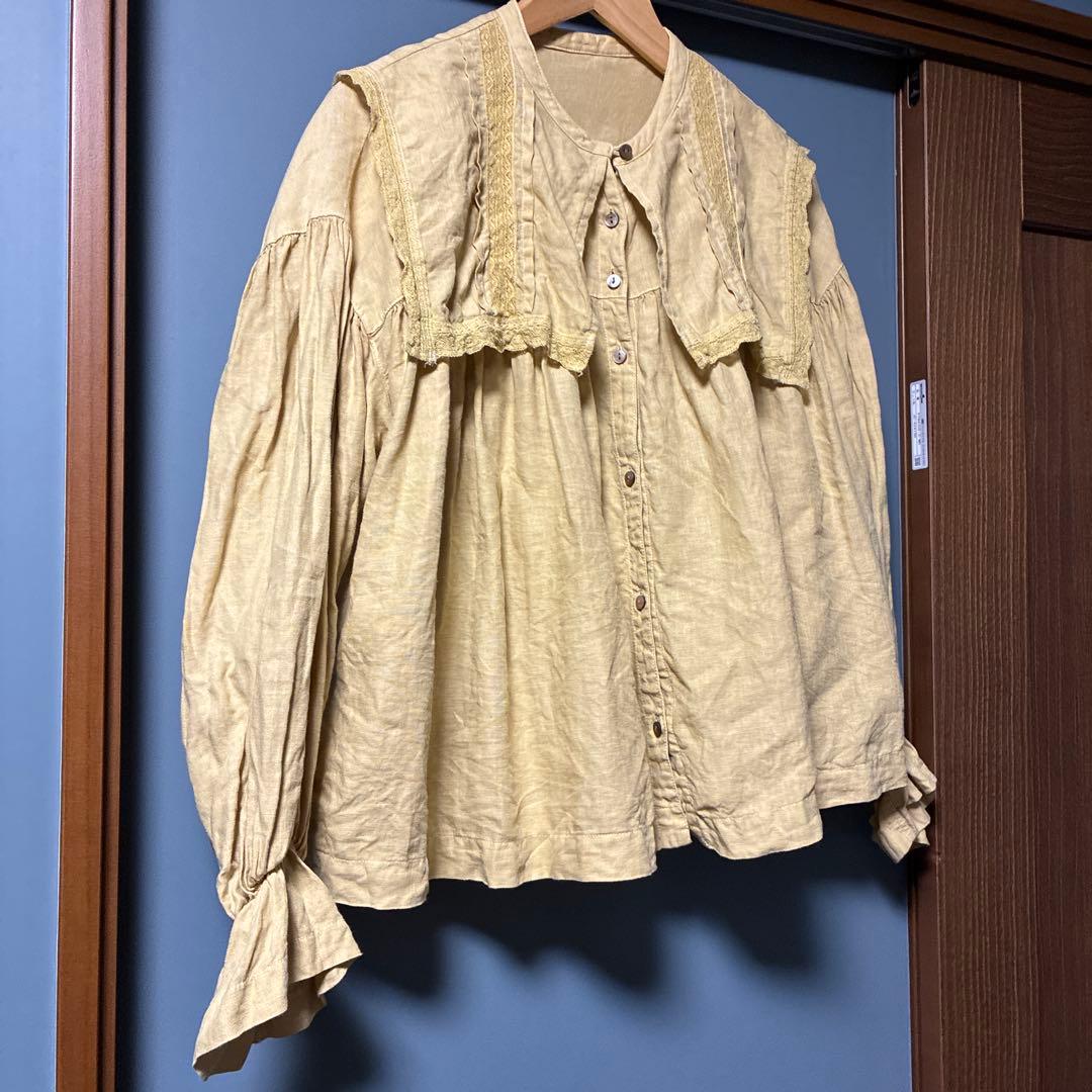 ネストローブ リネン天然染　スクエアカラーブラウス