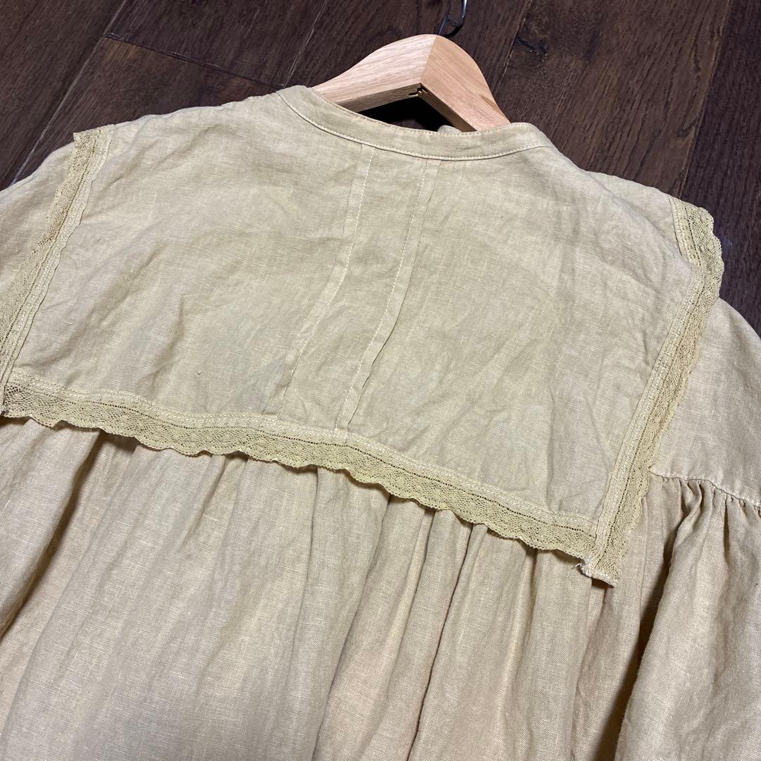 ネストローブ リネン天然染　スクエアカラーブラウス