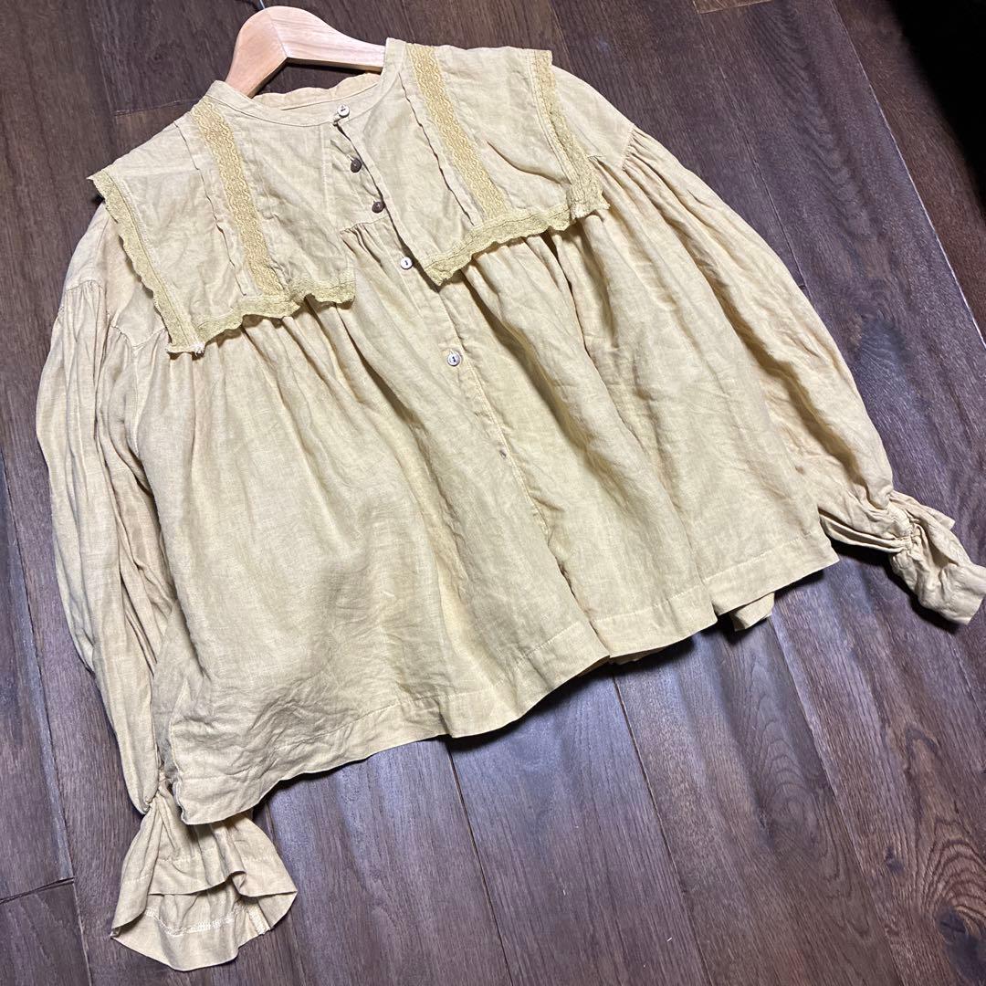 ネストローブ リネン天然染　スクエアカラーブラウス