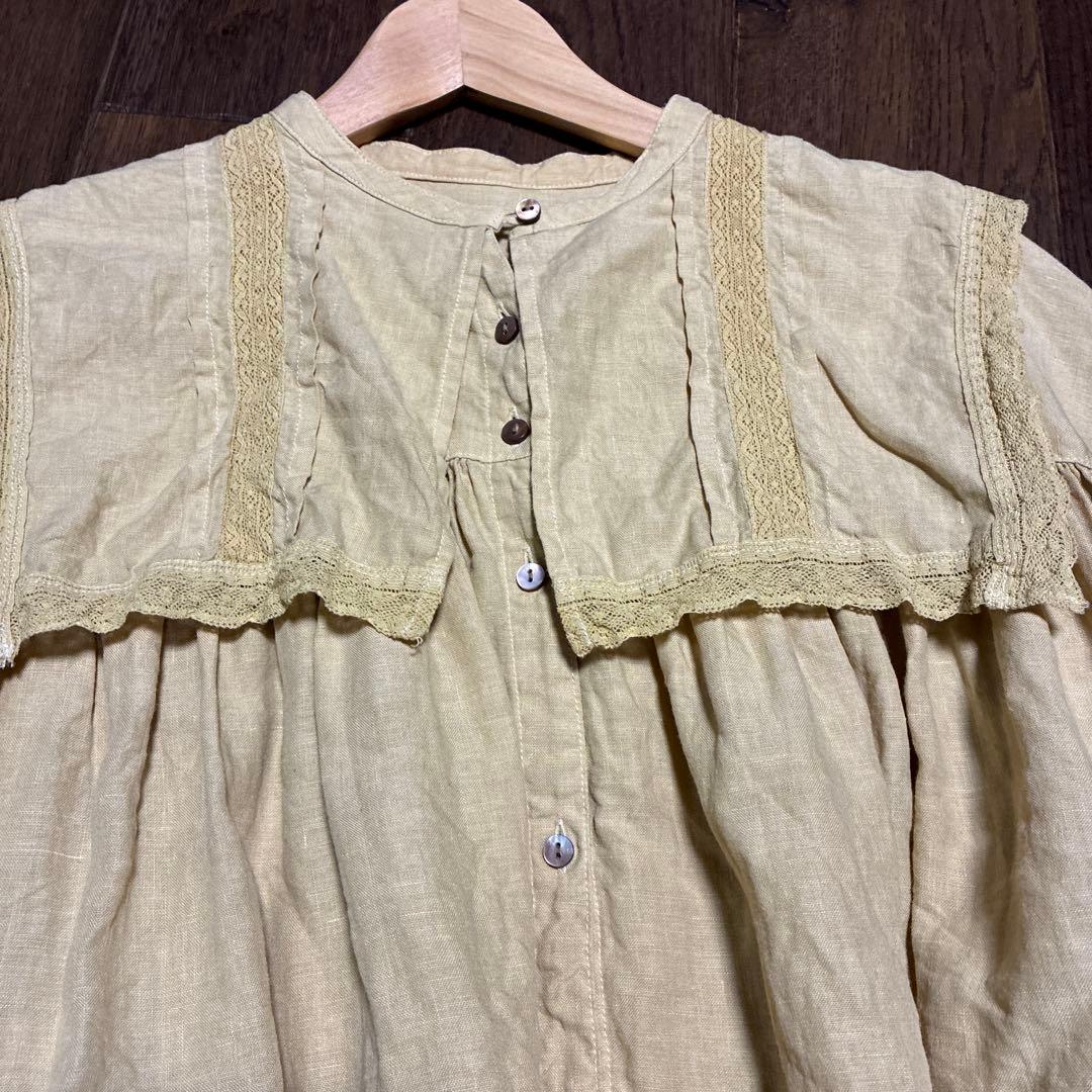 ネストローブ リネン天然染　スクエアカラーブラウス