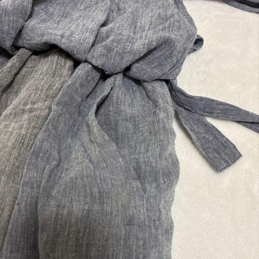 キャピタル リネン エプロン ガウチョ ワイドパンツ 総ゴム リボン ラップ