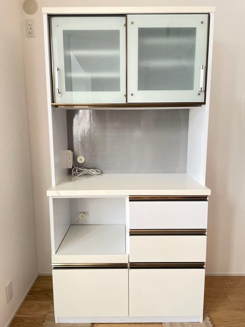 食器棚 レンジ台 レンジボード キッチンボード　カップボード　白ホワイト　送料込