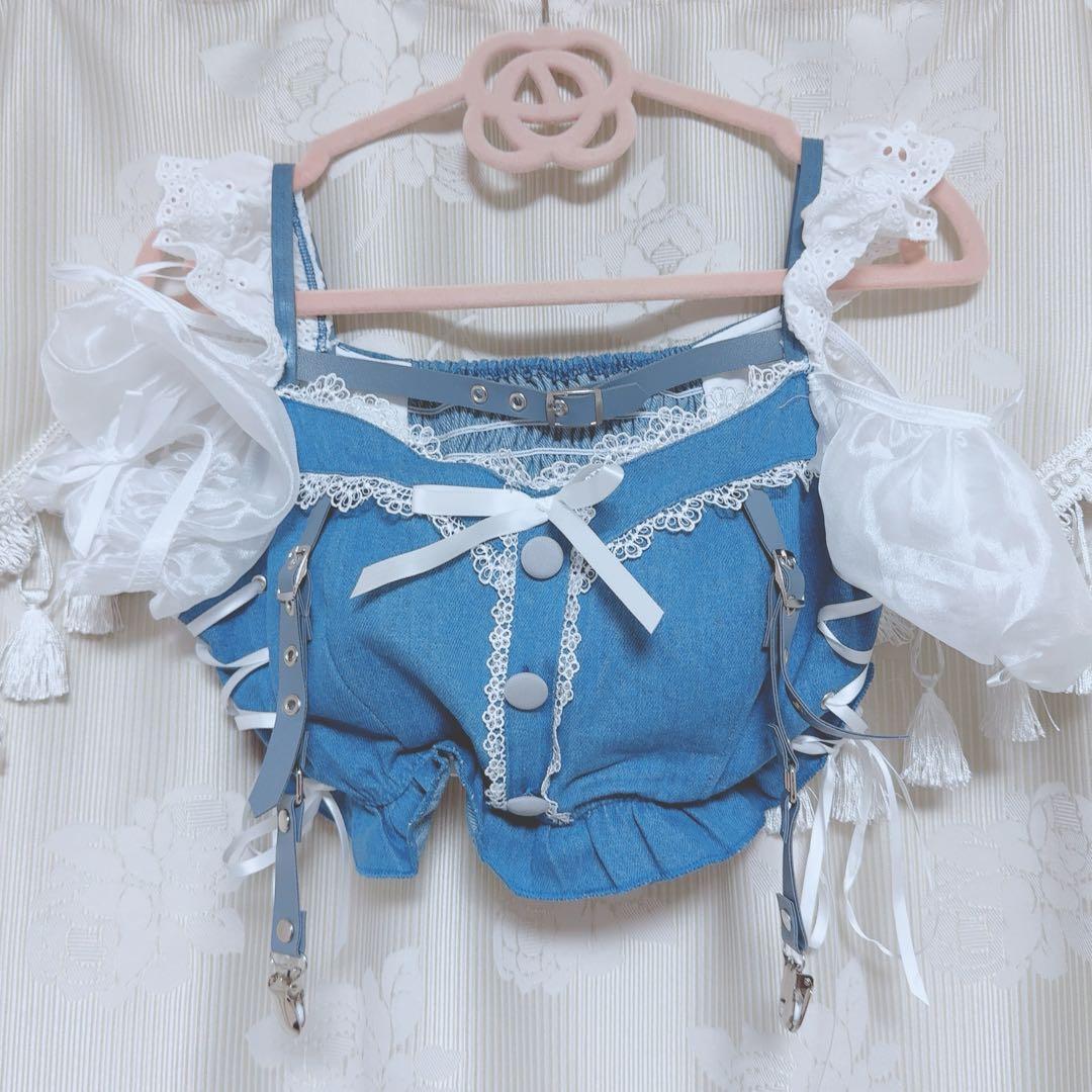 コスプレ Malymoon パフスリーブデニムドールメイド