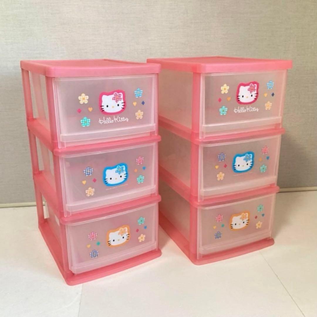 ハローキティ 収納ケース 引き出し 3段 ピンク ポップ レトロ 2点 美品