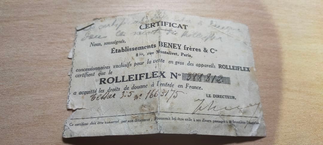 Rollei Rolleiflex 新品発売当初の保証書