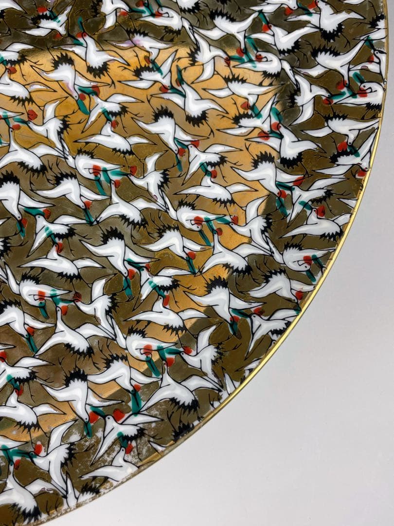 【大型・３１㎝】九谷焼 1000クレーン 鶴 サウザンクレーン 大皿 明治期