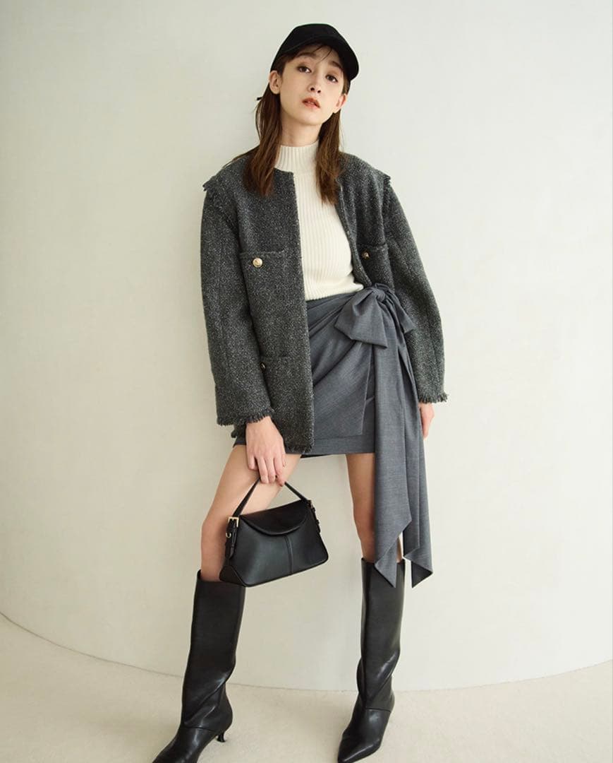 【FRAY I.D】ボリュームリボンタフタミニスカート GRY 1サイズ