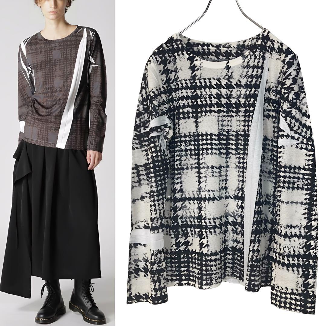Y's ワイズ 美品 グレンチェック ラウンドネック カットソー 2